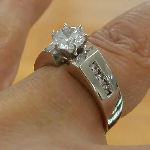Solid 14k white gold Engagement ring 4 5 6 7 8 9